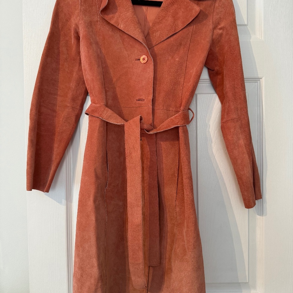 arden b suede trench coat, pink- peach, size XS, like new